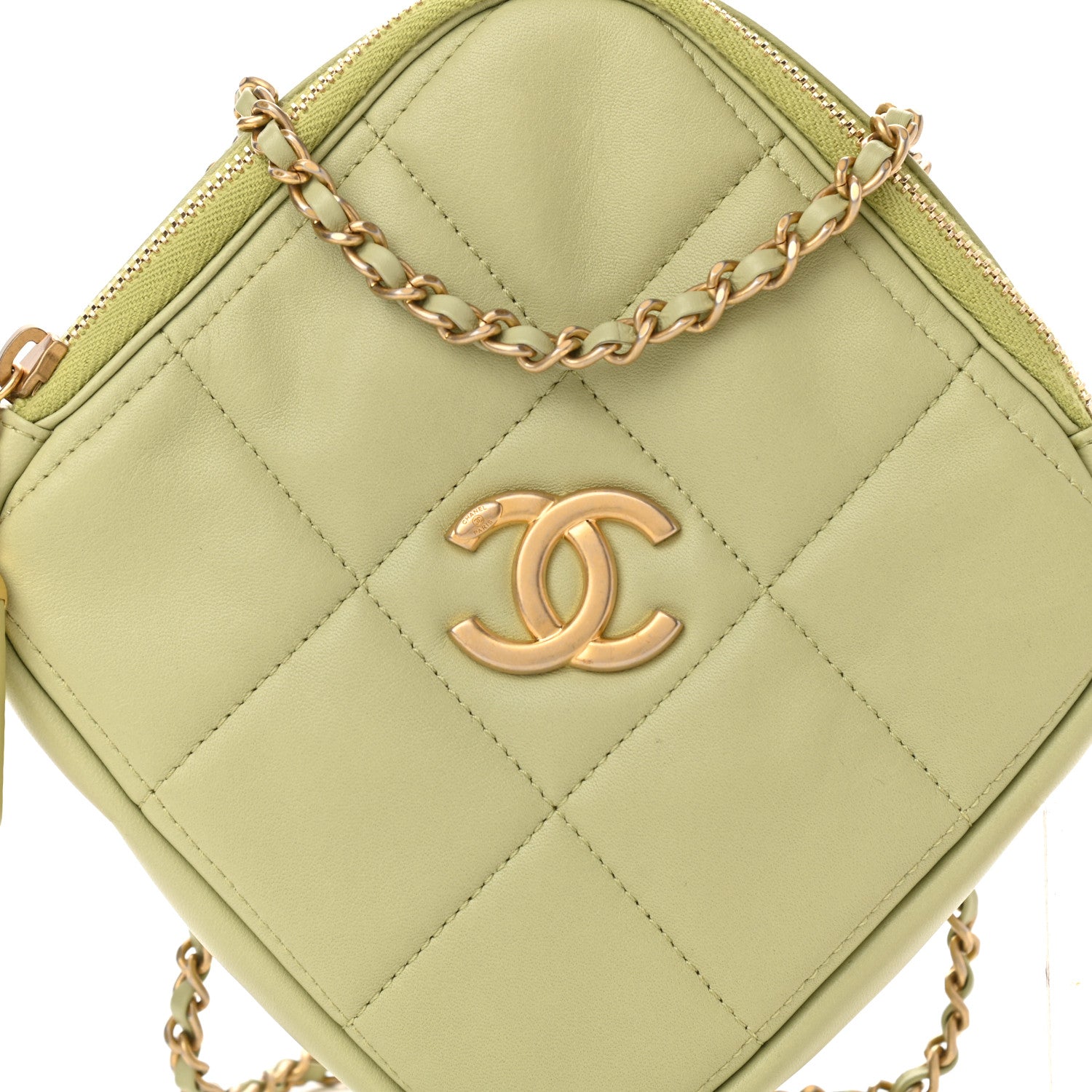 Chanel Lambskin Quilted Diamond Clutch With Chain Light Green 8 of 11