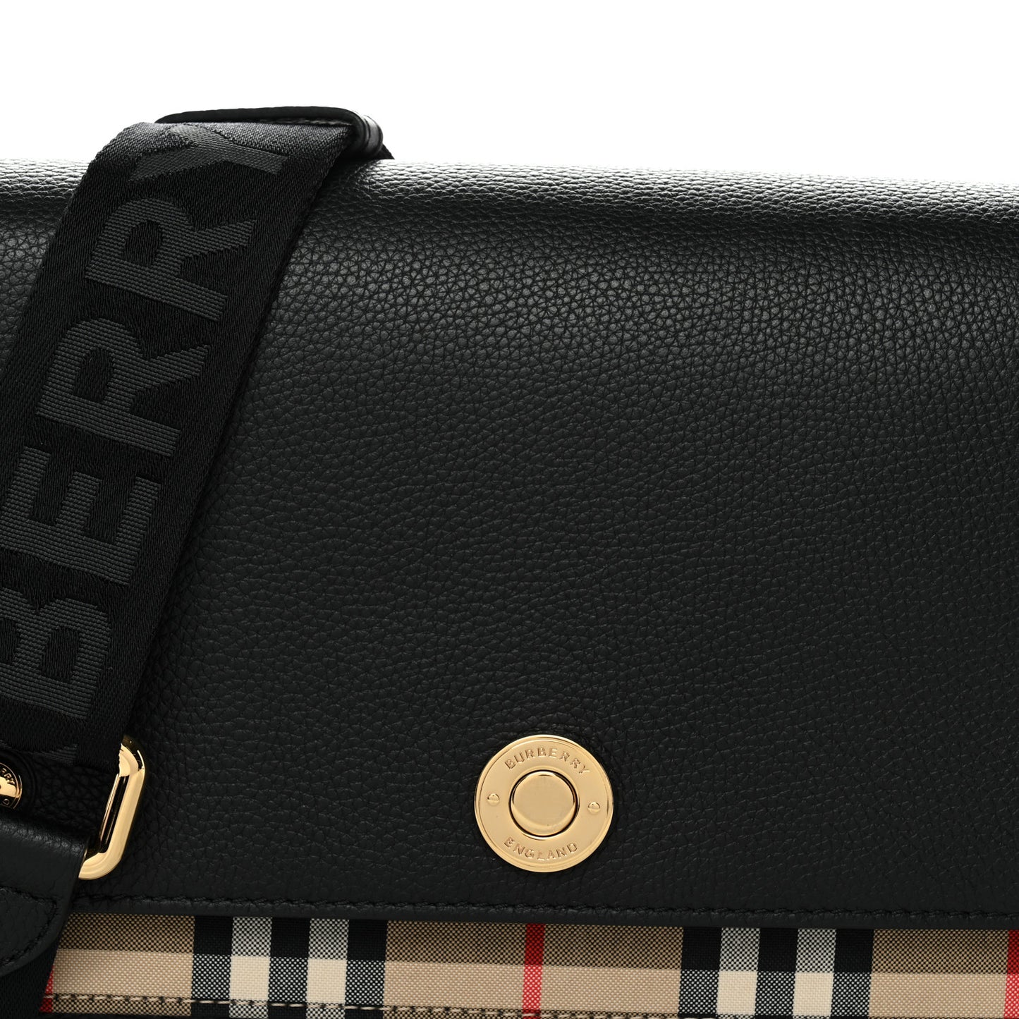 Coated Canvas Calfskin Vintage Check Medium Note Crossbody Bag Black