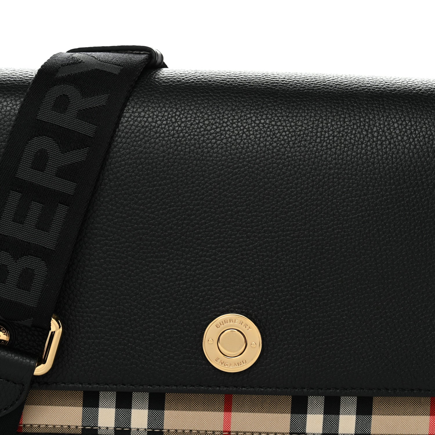 Burberry Coated Canvas Calfskin Vintage Check Medium Note Crossbody Bag Black 8 of 10