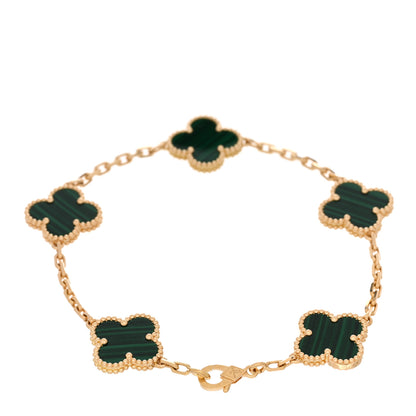 Van Cleef & Arpels 18K Yellow Gold Malachite 5 Motifs Vintage Alhambra Bracelet 2 of 4