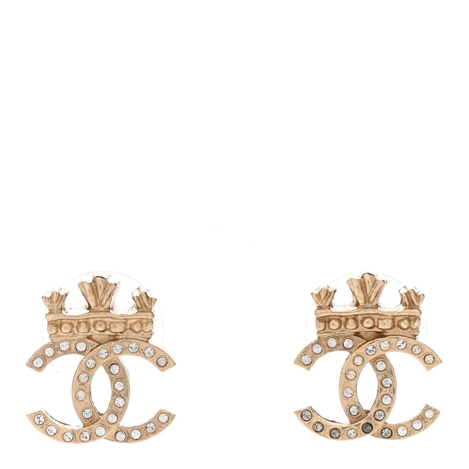 Chanel Crystal CC Crown Earrings Gold 1 of 5