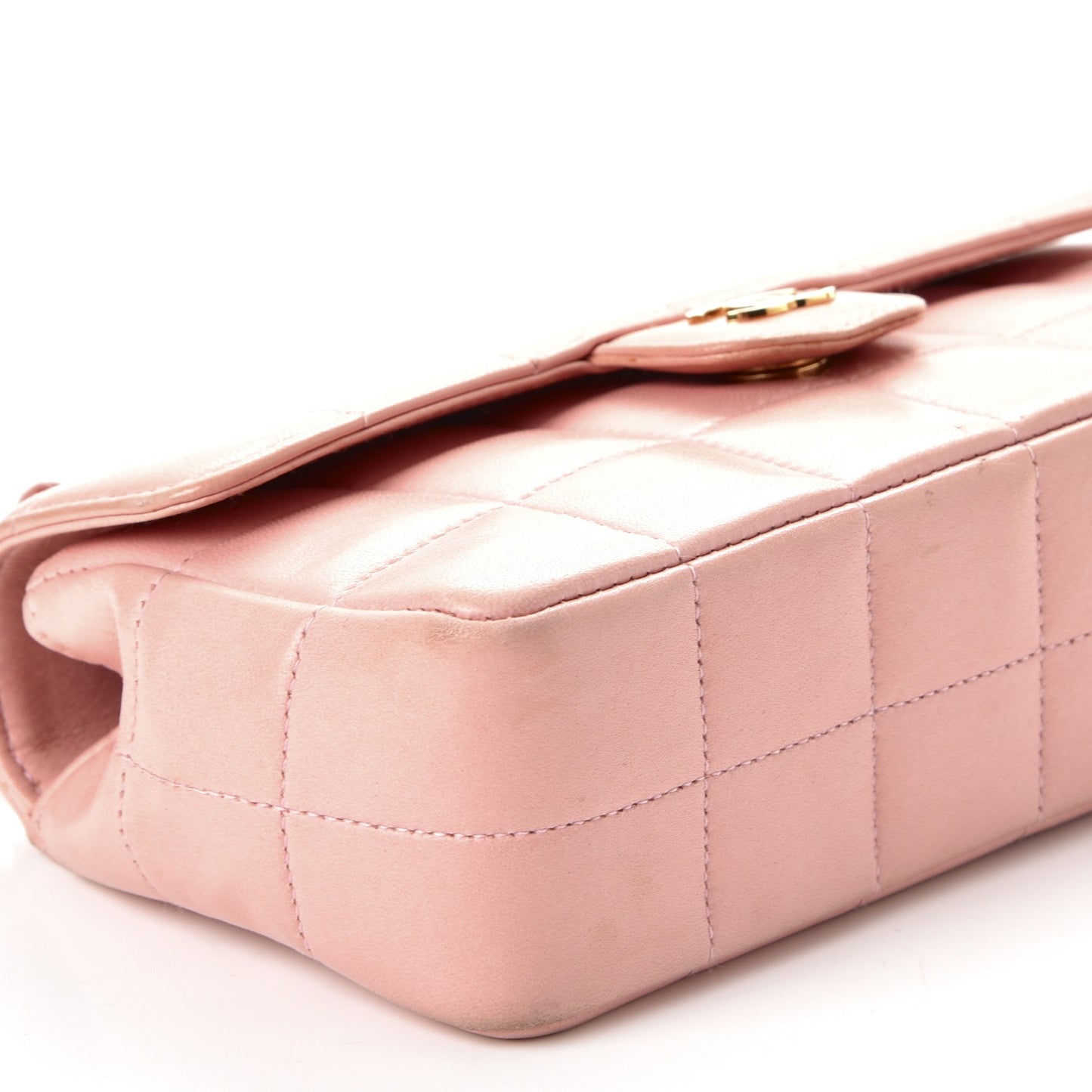 Lambskin Quilted Mini Chocolate Bar Camellia Flap Pink