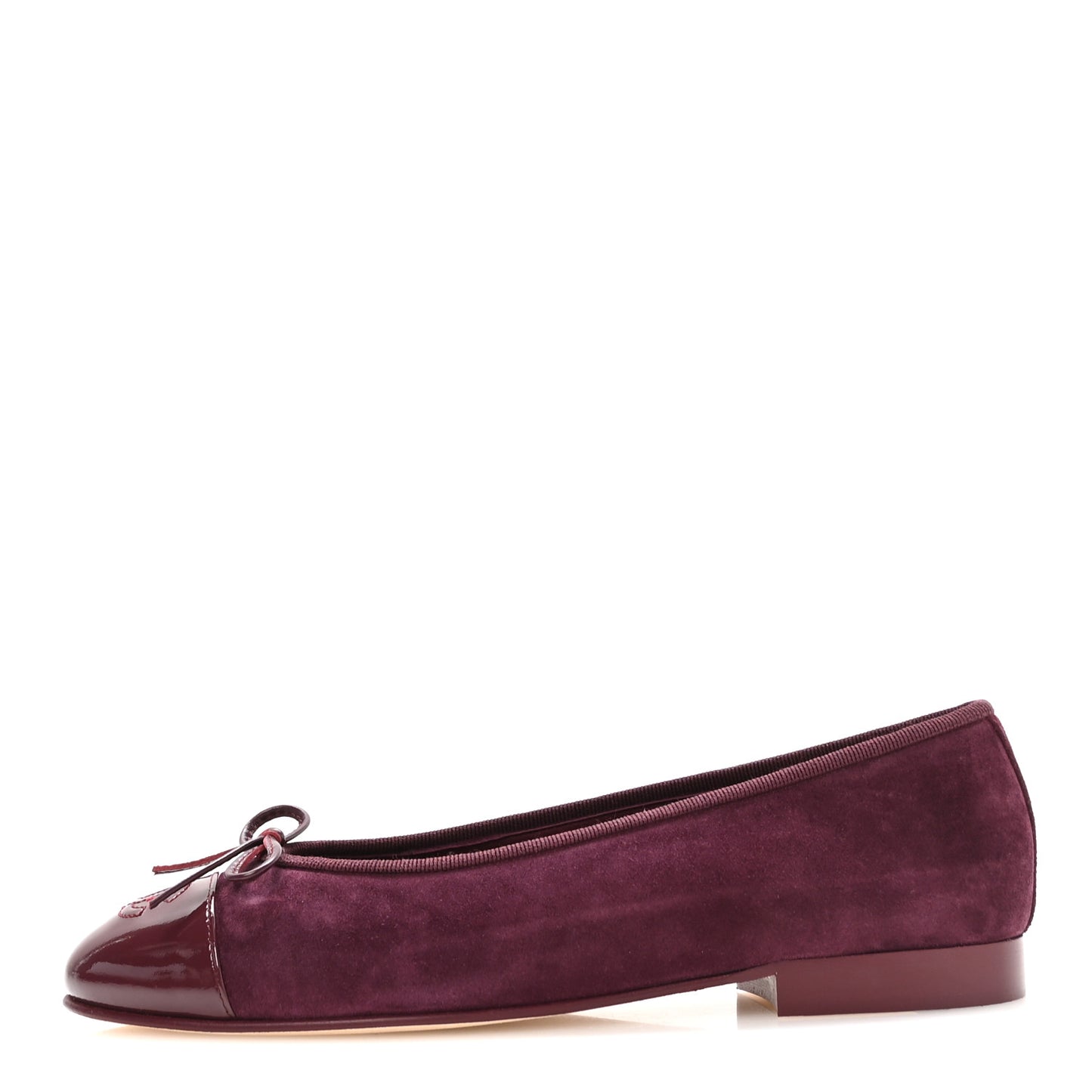 Suede Patent Calfskin Cap Toe CC Ballerina Flats 37 Burgundy