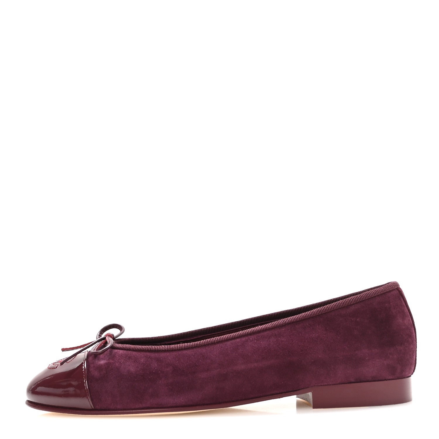 Chanel Suede Patent Calfskin Cap Toe CC Ballerina Flats 37 Burgundy 1 of 9