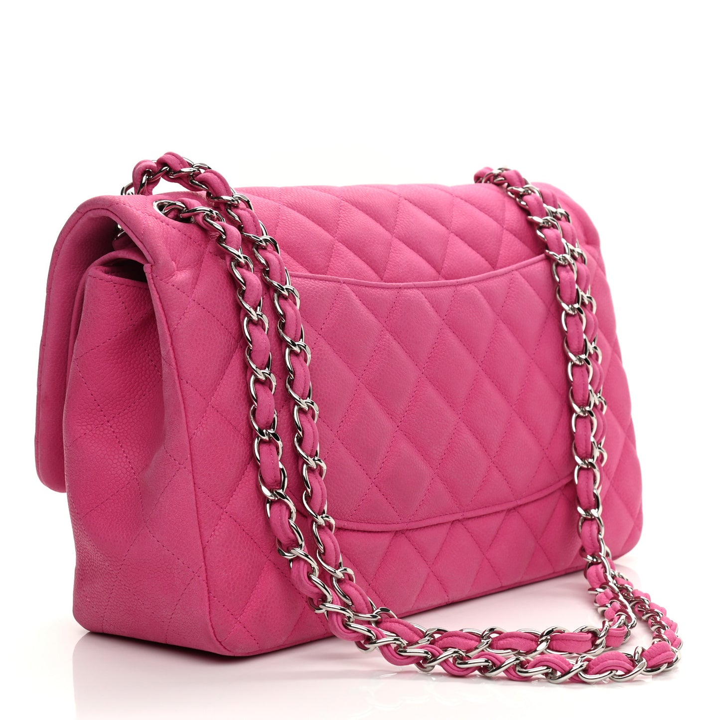 Iridescent Caviar Quilted Jumbo Double Flap Pink
