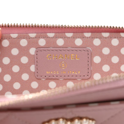 Chanel Lambskin Quilted Pearl Crystal CC Zip Around Card Holder Pink 6 of 10
