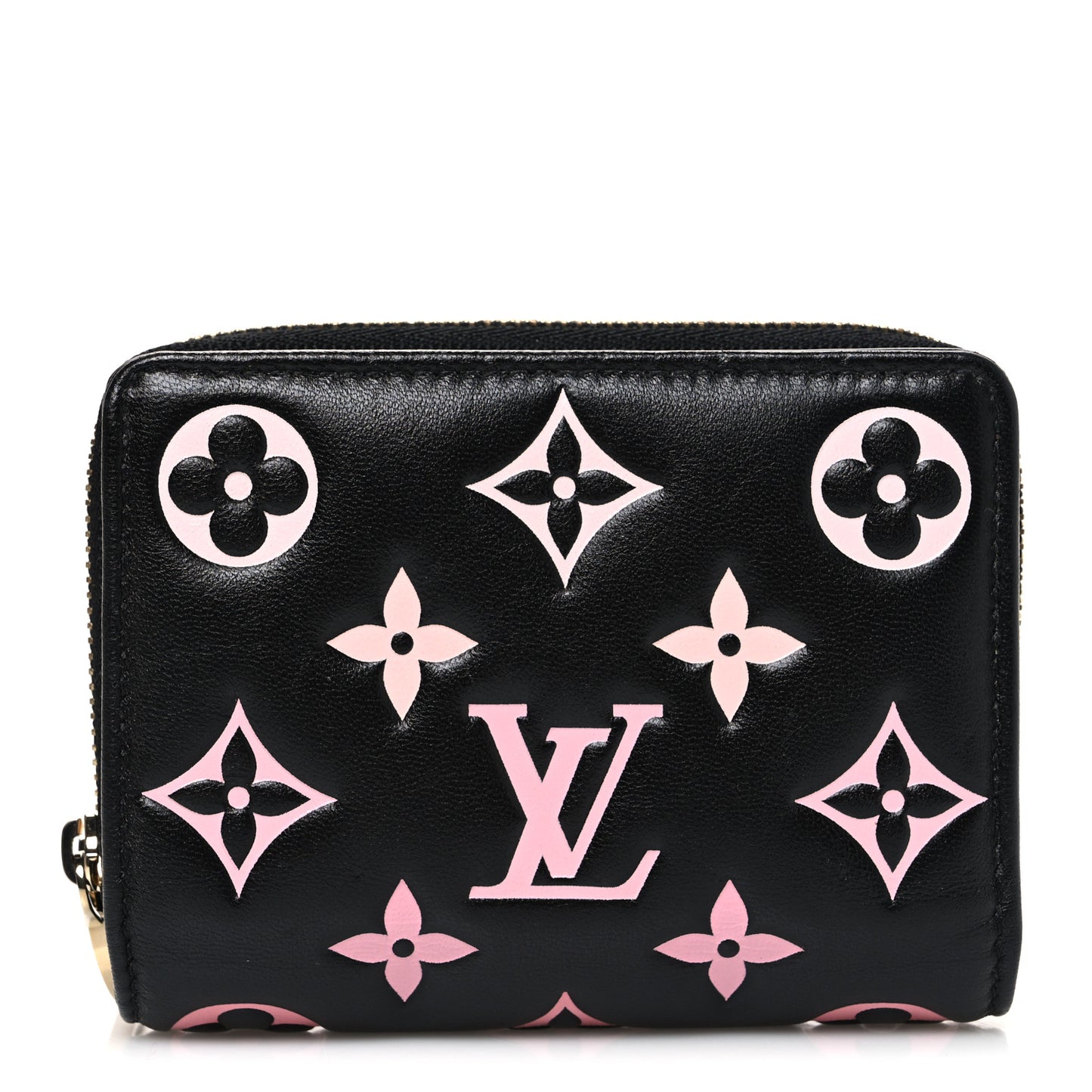 Lambskin Embossed Monogram LV Ski Lou Coussin Wallet Black Pink