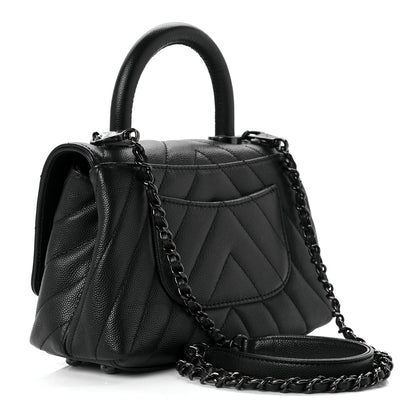 Chanel Caviar Chevron Quilted Extra Mini Coco Handle Flap So Black 2 of 9