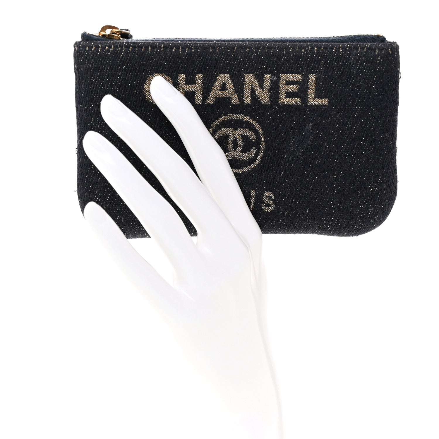 Chanel Lurex Canvas Deauville Cosmetic Pouch Navy Blue Gold 2 of 12