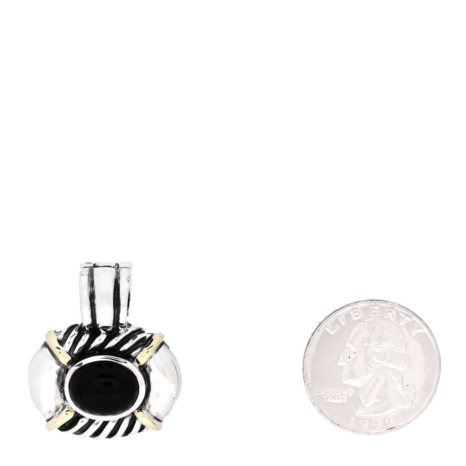 David Yurman Sterling Silver 14K Yellow Gold Black Onyx Oval Enhancer Pendant 2 of 3
