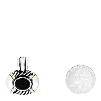 David Yurman Sterling Silver 14K Yellow Gold Black Onyx Oval Enhancer Pendant 2 of 3