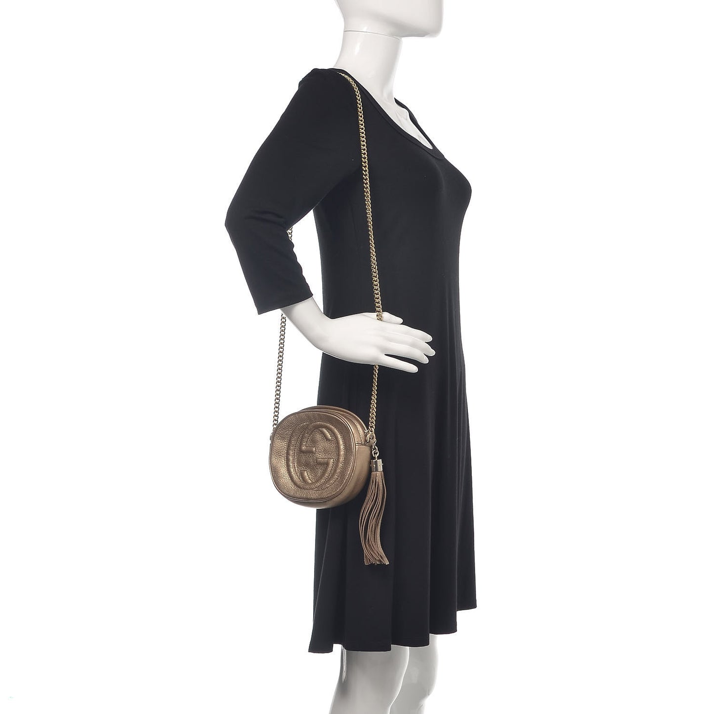 Metallic Pebbled Calfskin Mini Soho Chain Bag Golden Beige