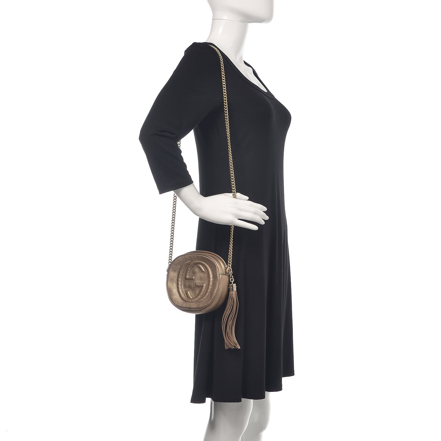 Gucci Metallic Pebbled Calfskin Mini Soho Chain Bag Golden Beige 2 of 8