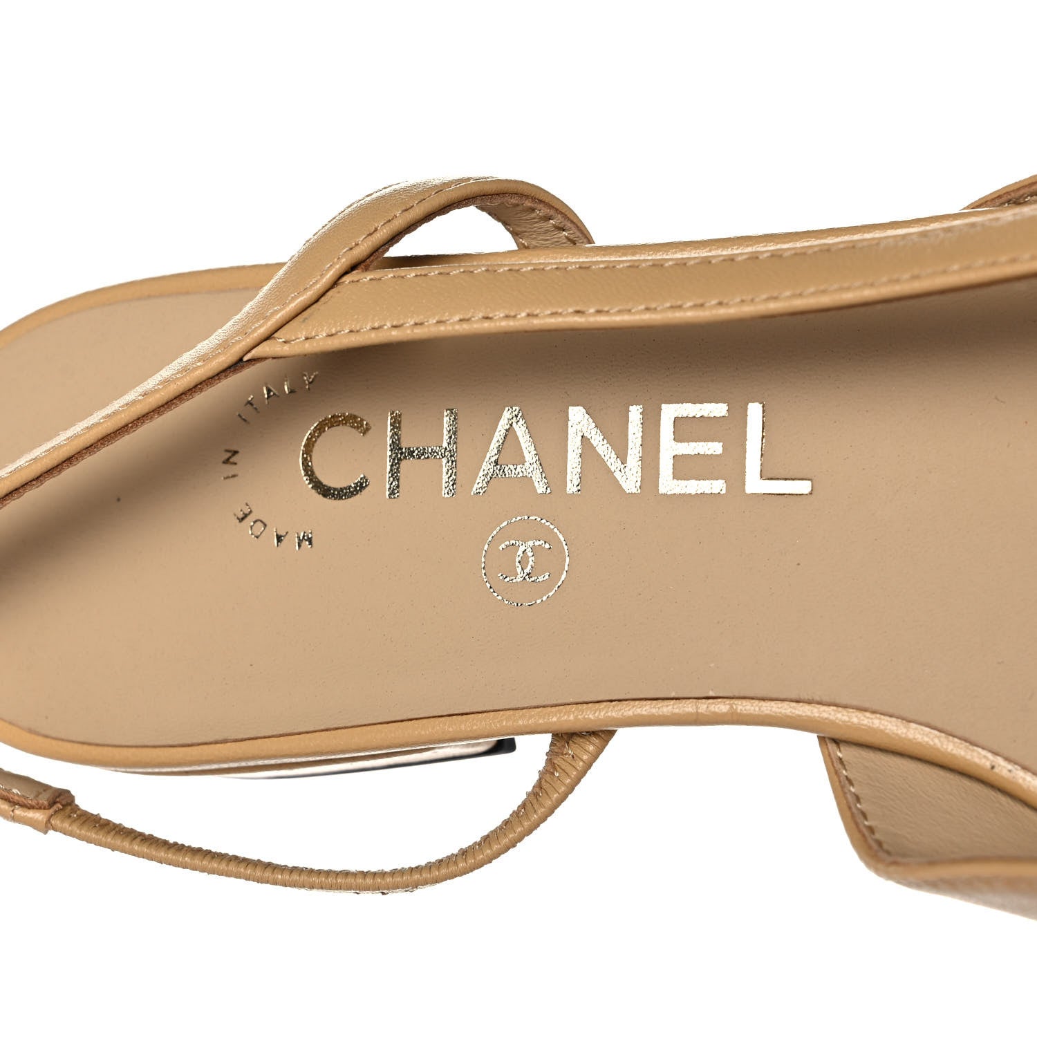Chanel Lambskin Grosgrain Cap Toe CC Slingback Sandals 37.5 Beige Black 7 of 11