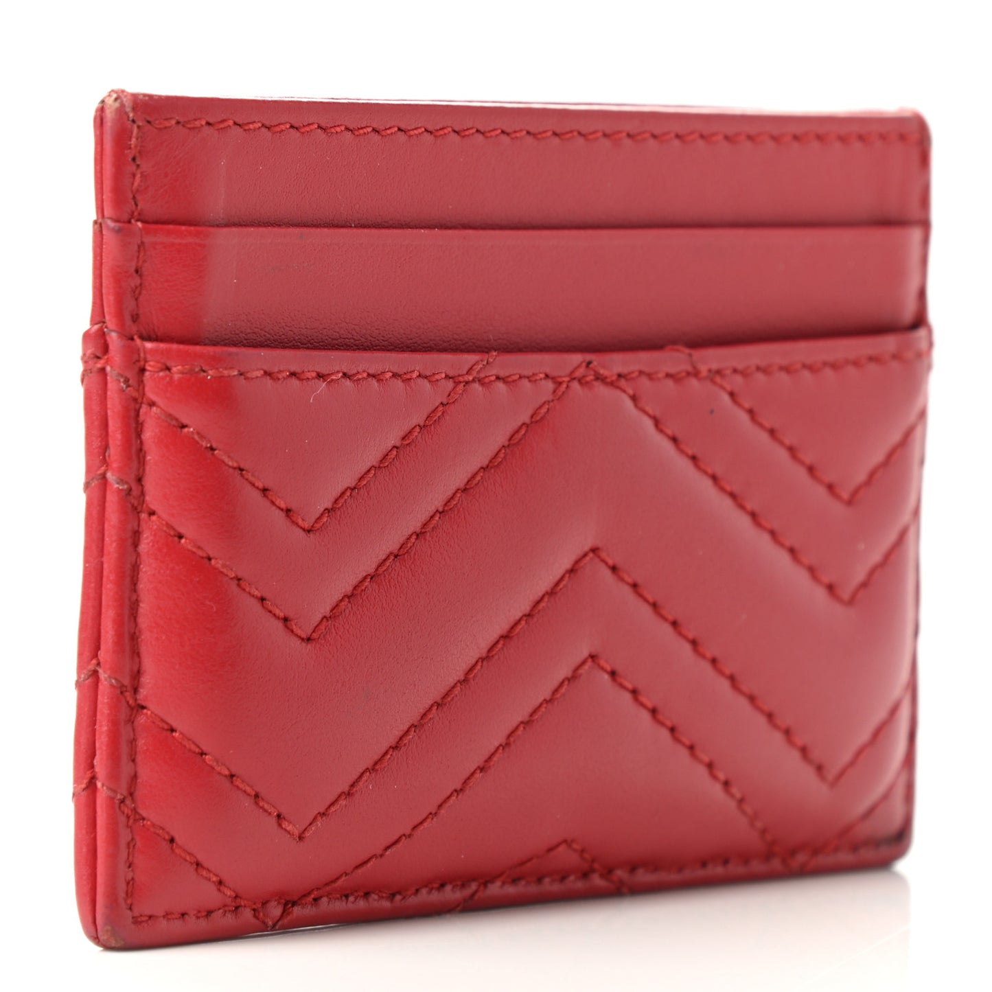 Calfskin Matelasse GG Marmont Card Holder Hibiscus Red