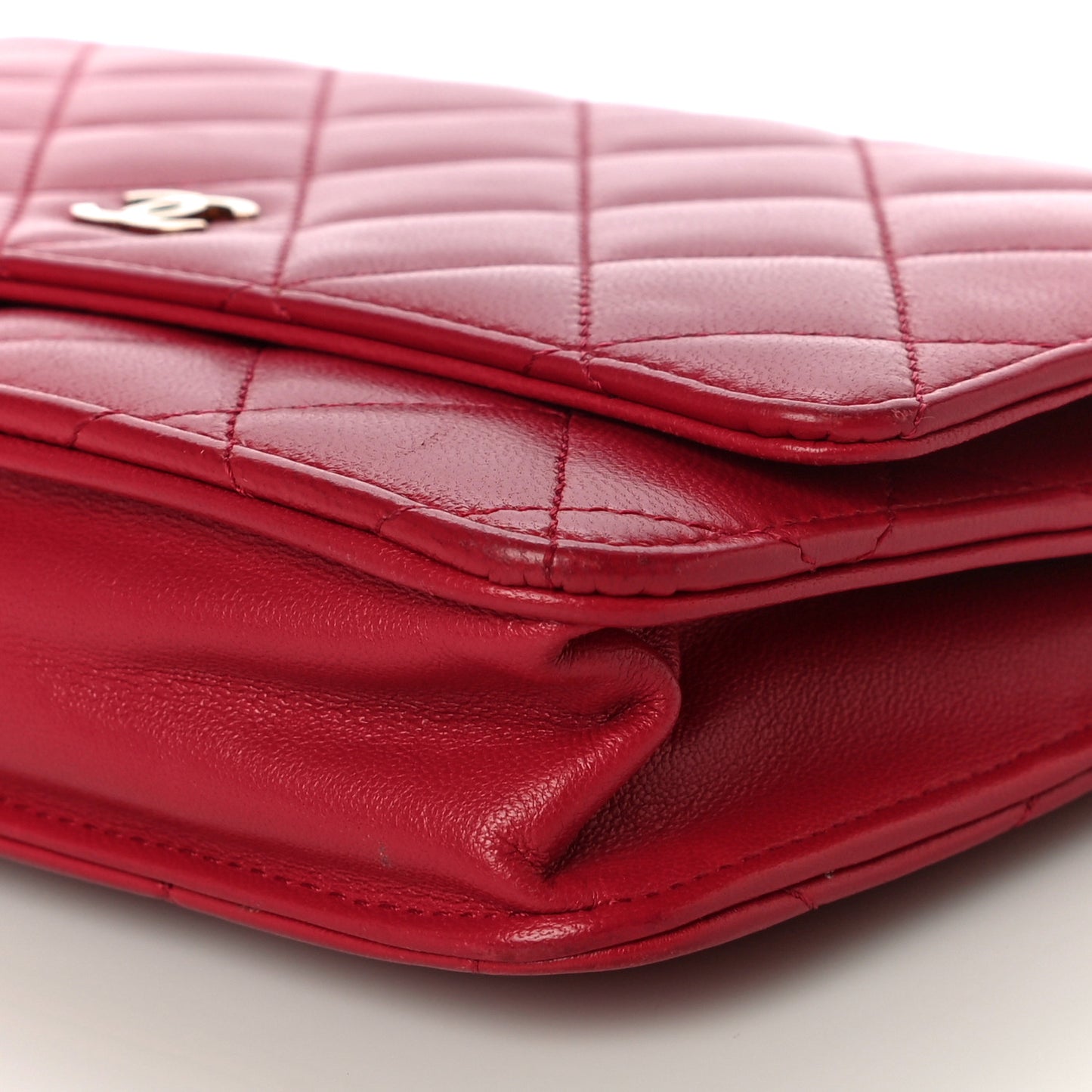 Lambskin Quilted Wallet on Chain WOC Red