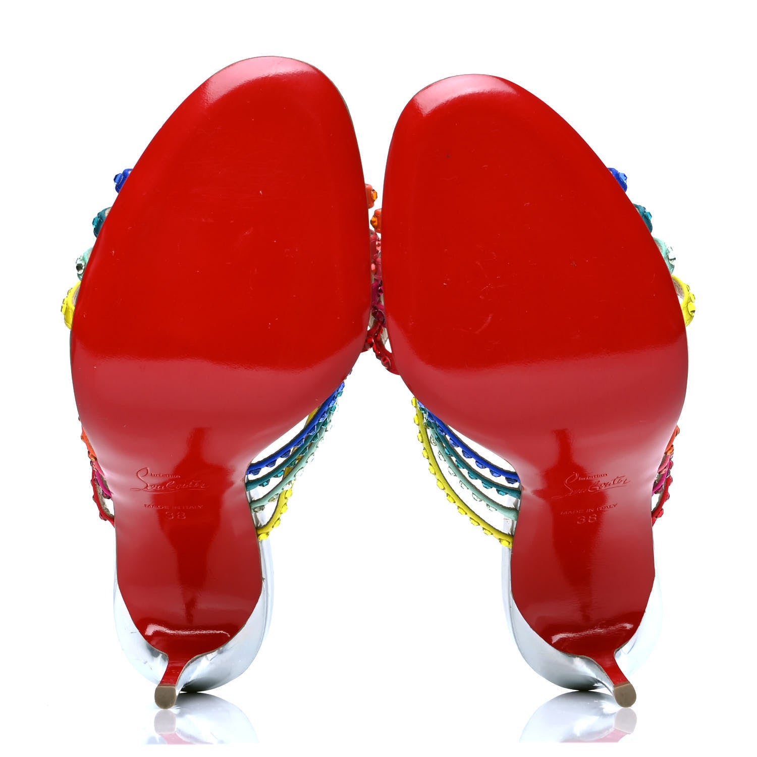 Christian Louboutin Specchio Calfskin Crystal Marthastrass 100 Slide Sandals 38 Silver Multicolor 4 of 7