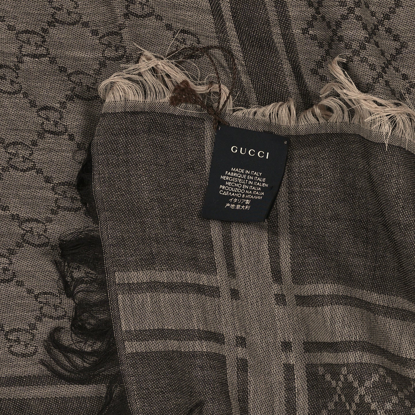 Wool Silk GG Monogram Diamante Plaid Surviee Shawl Beige Dark Brown