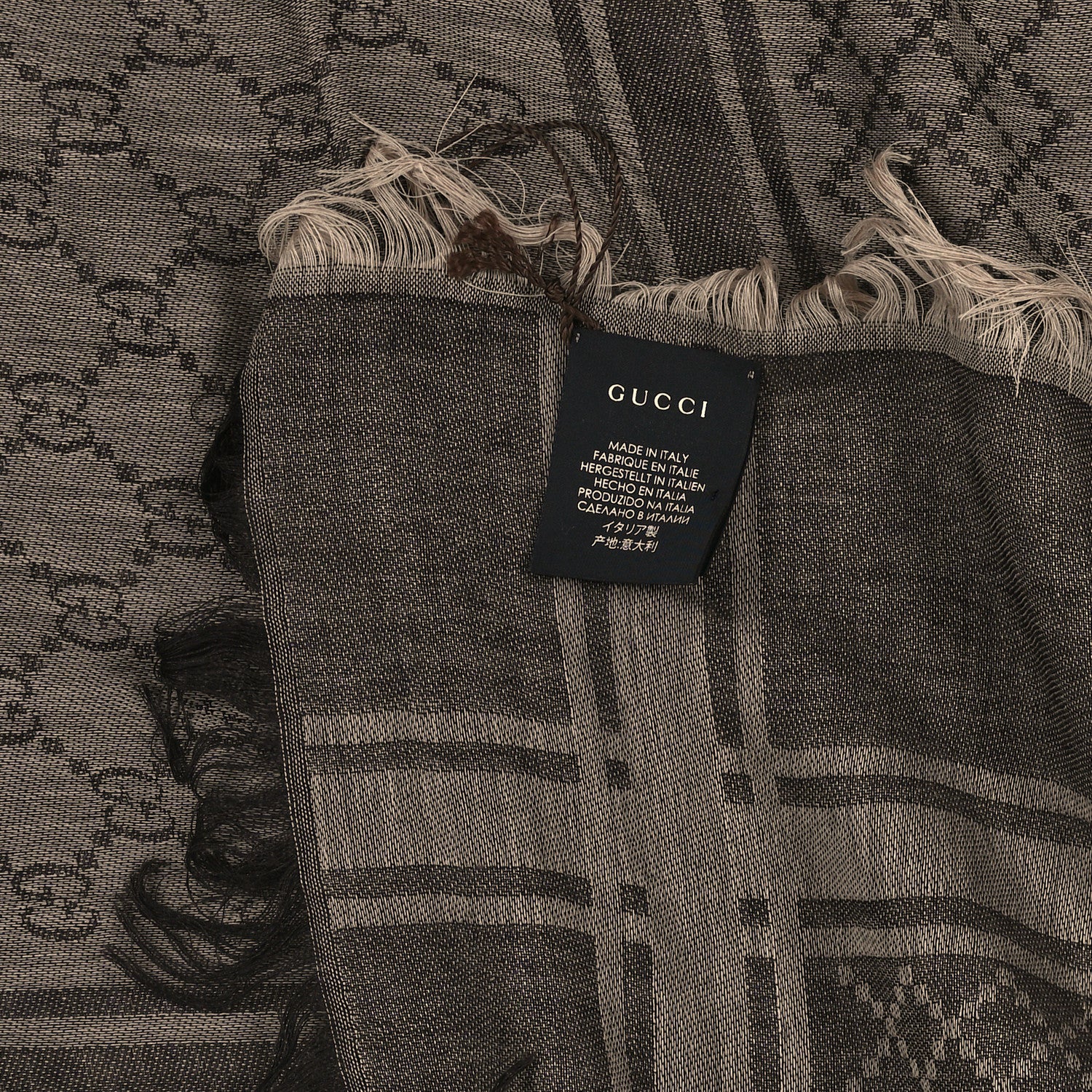 Gucci Wool Silk GG Monogram Diamante Plaid Surviee Shawl Beige Dark Brown 3 of 3