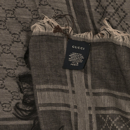 Gucci Wool Silk GG Monogram Diamante Plaid Surviee Shawl Beige Dark Brown 3 of 3