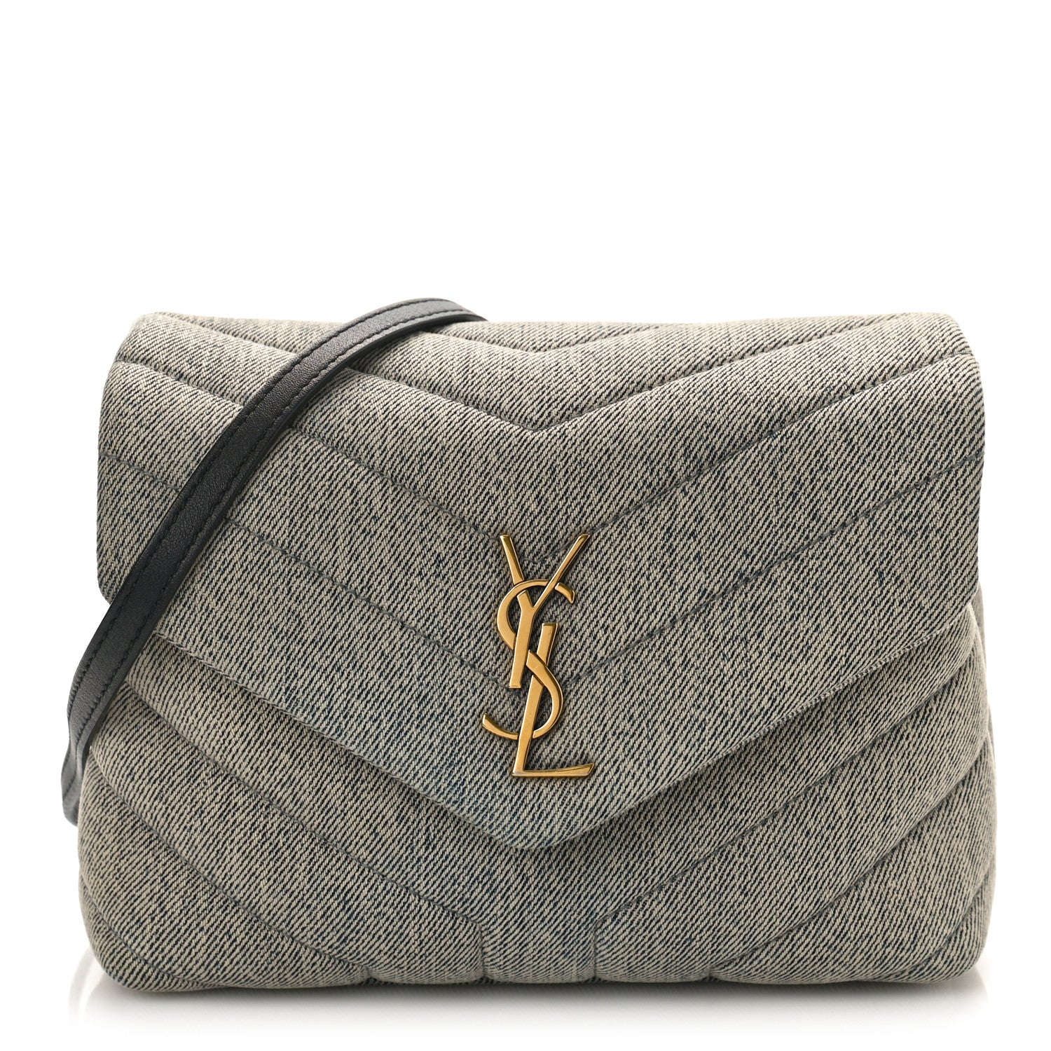 Saint Laurent Denim Y Quilted Monogram Toy Loulou Crossbody Bag Grey 1 of 9