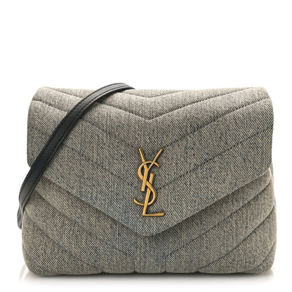 Saint Laurent Denim Y Quilted Monogram Toy Loulou Crossbody Bag Grey 1 of 9