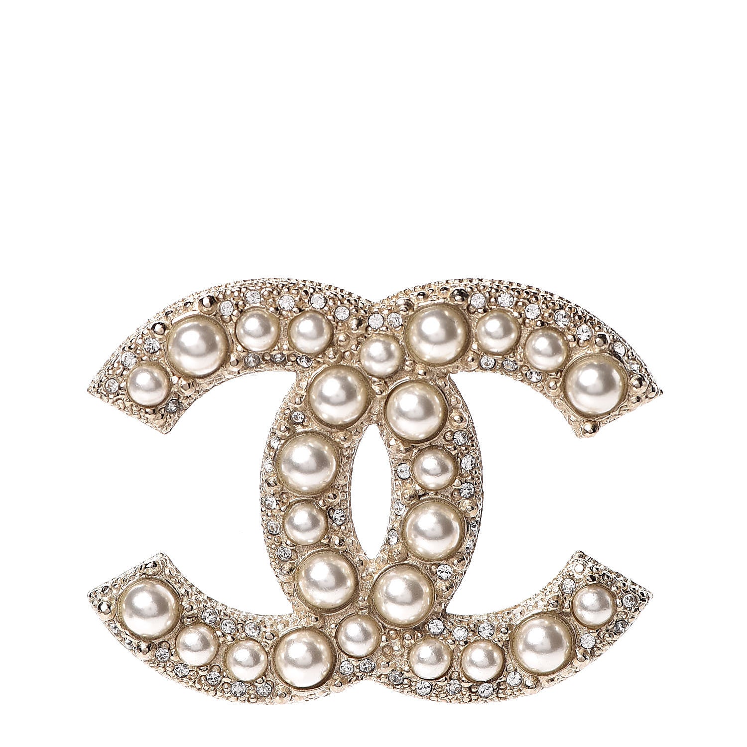 Chanel Pearl Crystal CC Brooch Gold 1 of 5