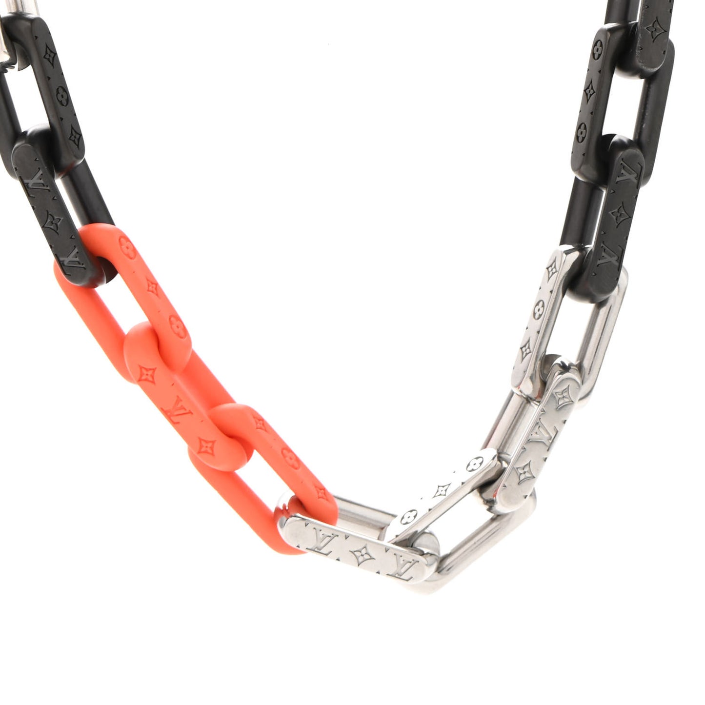 Metal Plexiglass Monogram Chain Necklace Black