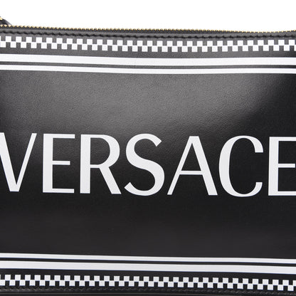 Versace Calfskin 90's Vintage Logo Crossbody Clutch Black White 7 of 10