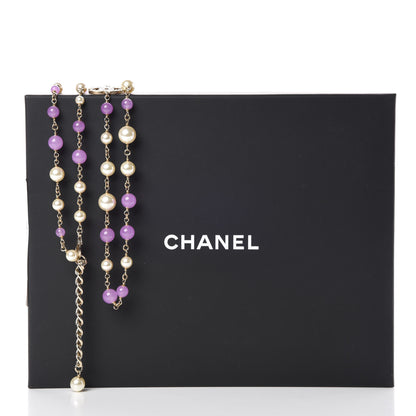 Chanel Pearl Beaded Enamel CC Long Necklace Gold Lilac 6 of 6