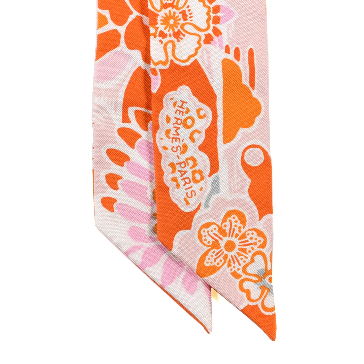 Silk Bingata Twilly Orange Rose Gris