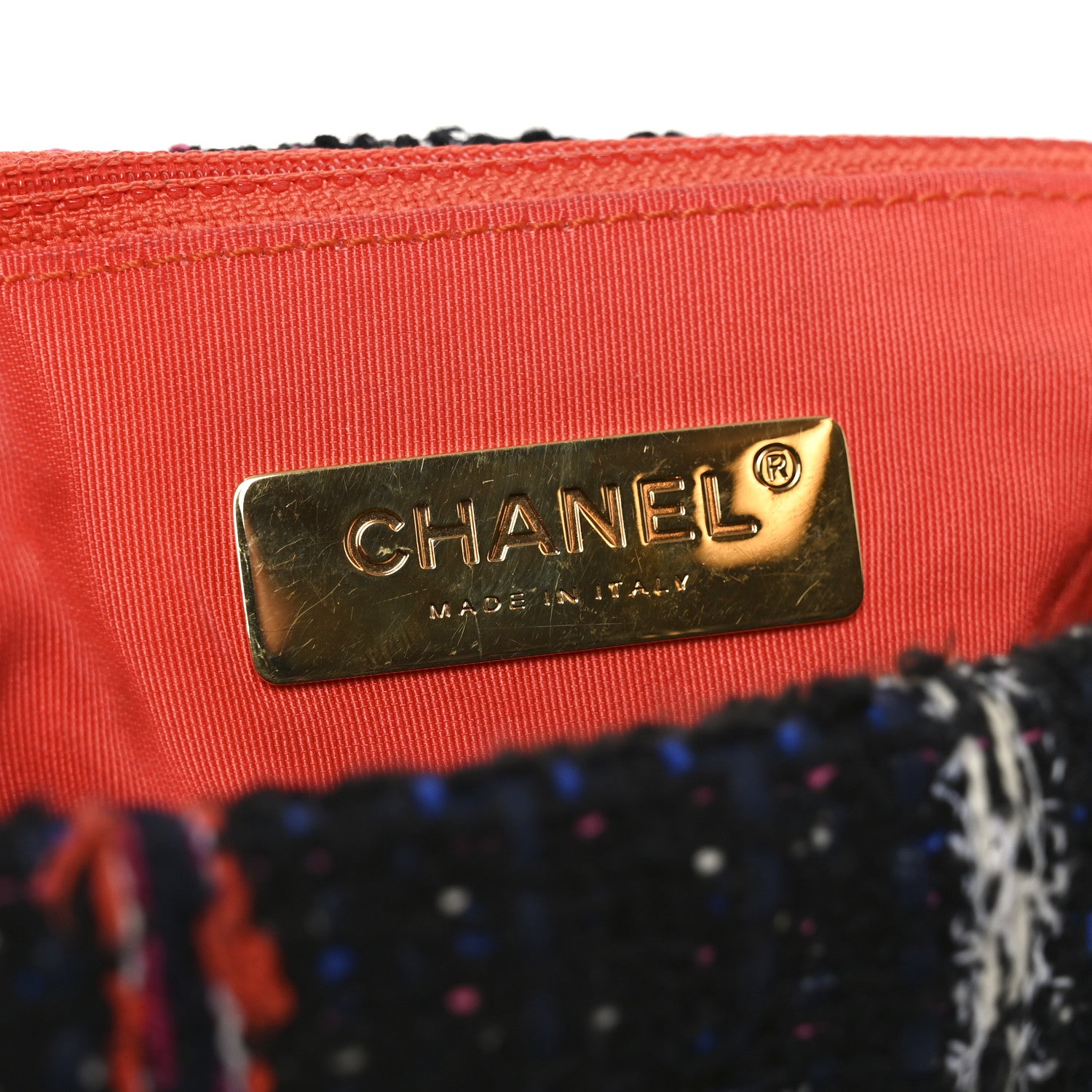 Chanel Tweed Quilted Large Chanel 19 Flap Black Orange Blue 6 of 10