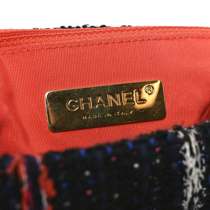 Chanel Tweed Quilted Large Chanel 19 Flap Black Orange Blue 6 of 10