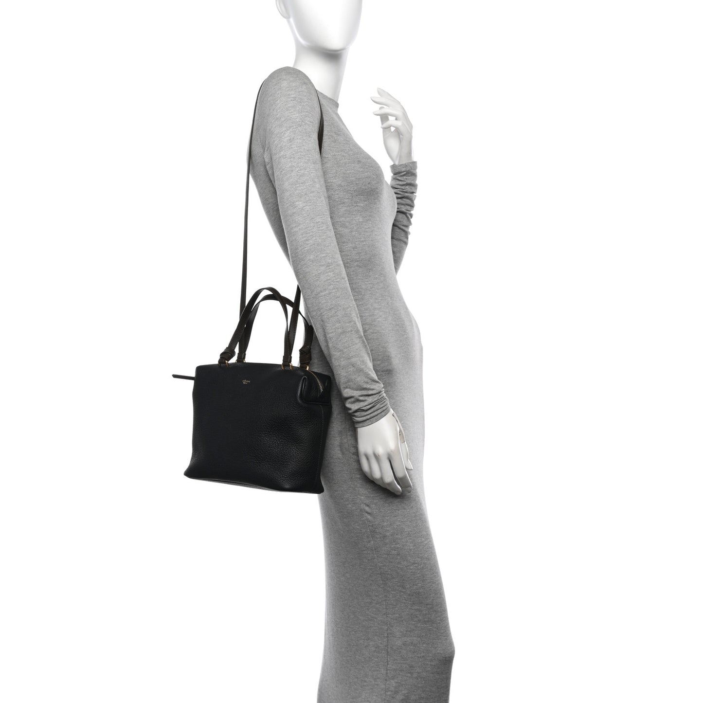 Calfskin Small Soft Cube Satchel Black Khaki