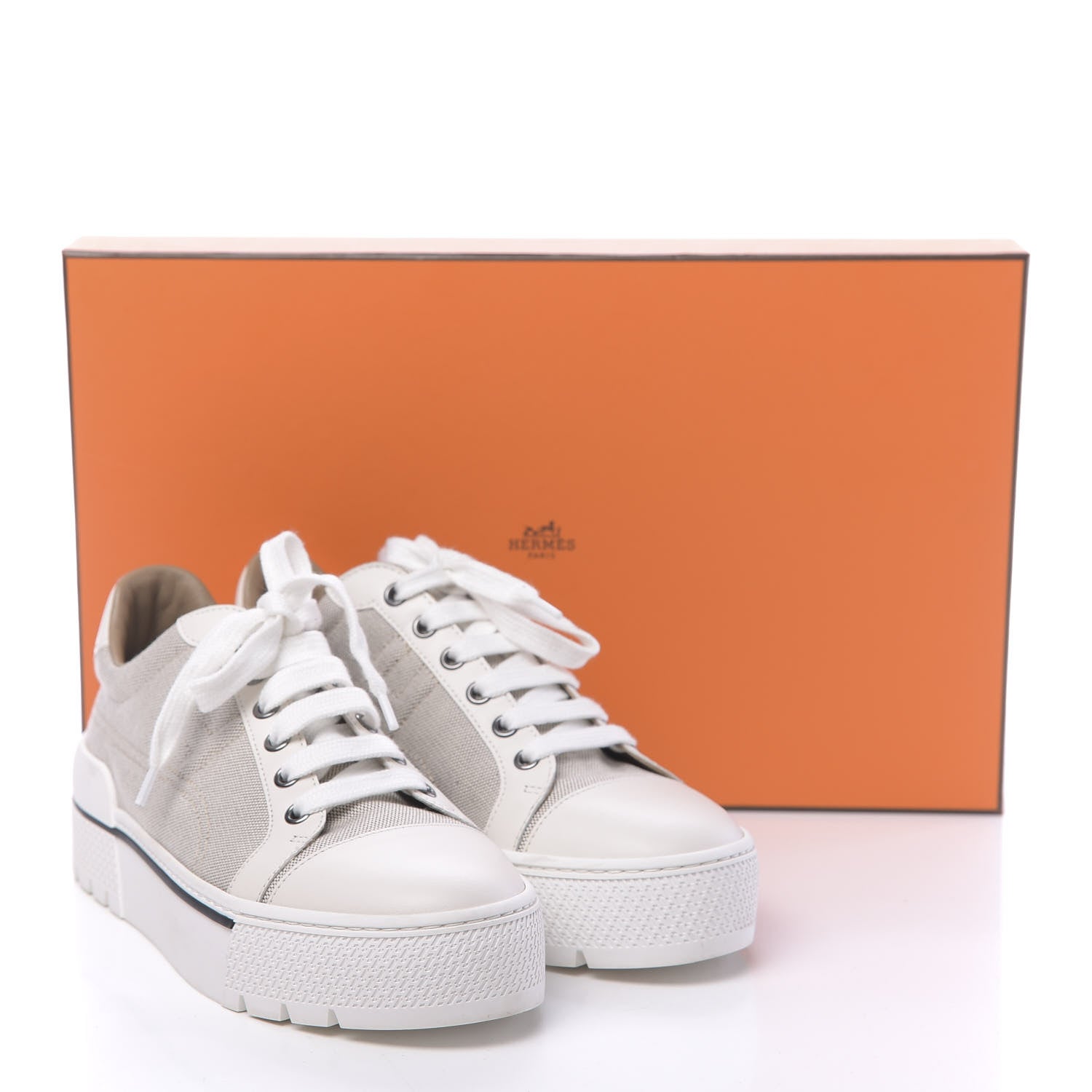 Hermes Canvas Calfskin Womens Voltage Sneakers 36.5 Prunoir White 9 of 9