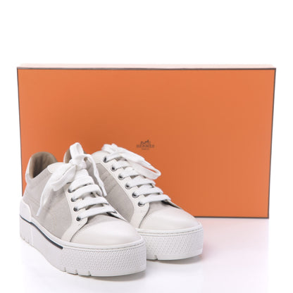 Hermes Canvas Calfskin Womens Voltage Sneakers 36.5 Prunoir White 9 of 9