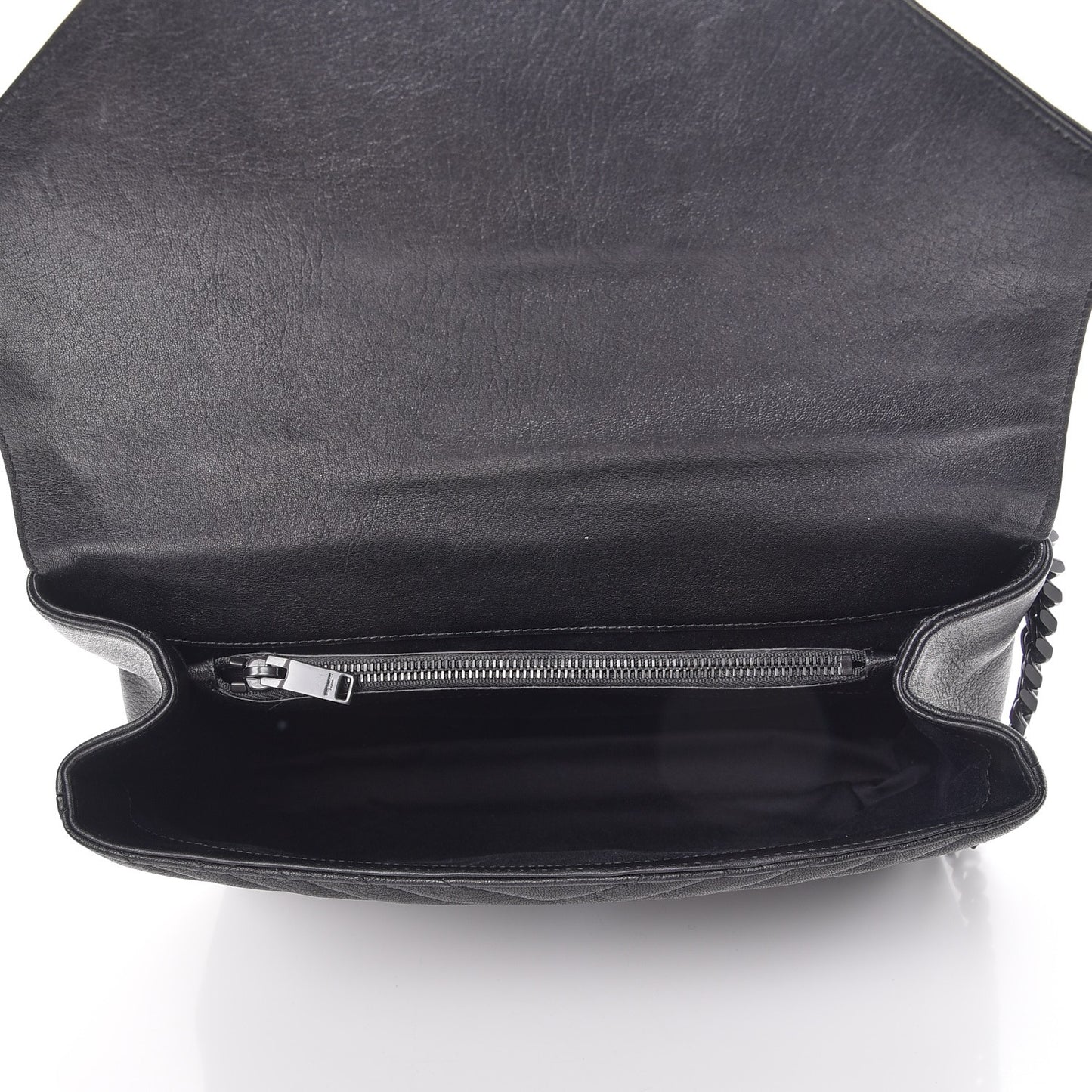 Sheepskin Matelasse Chevron Monogram Monochrome Large College Satchel Black