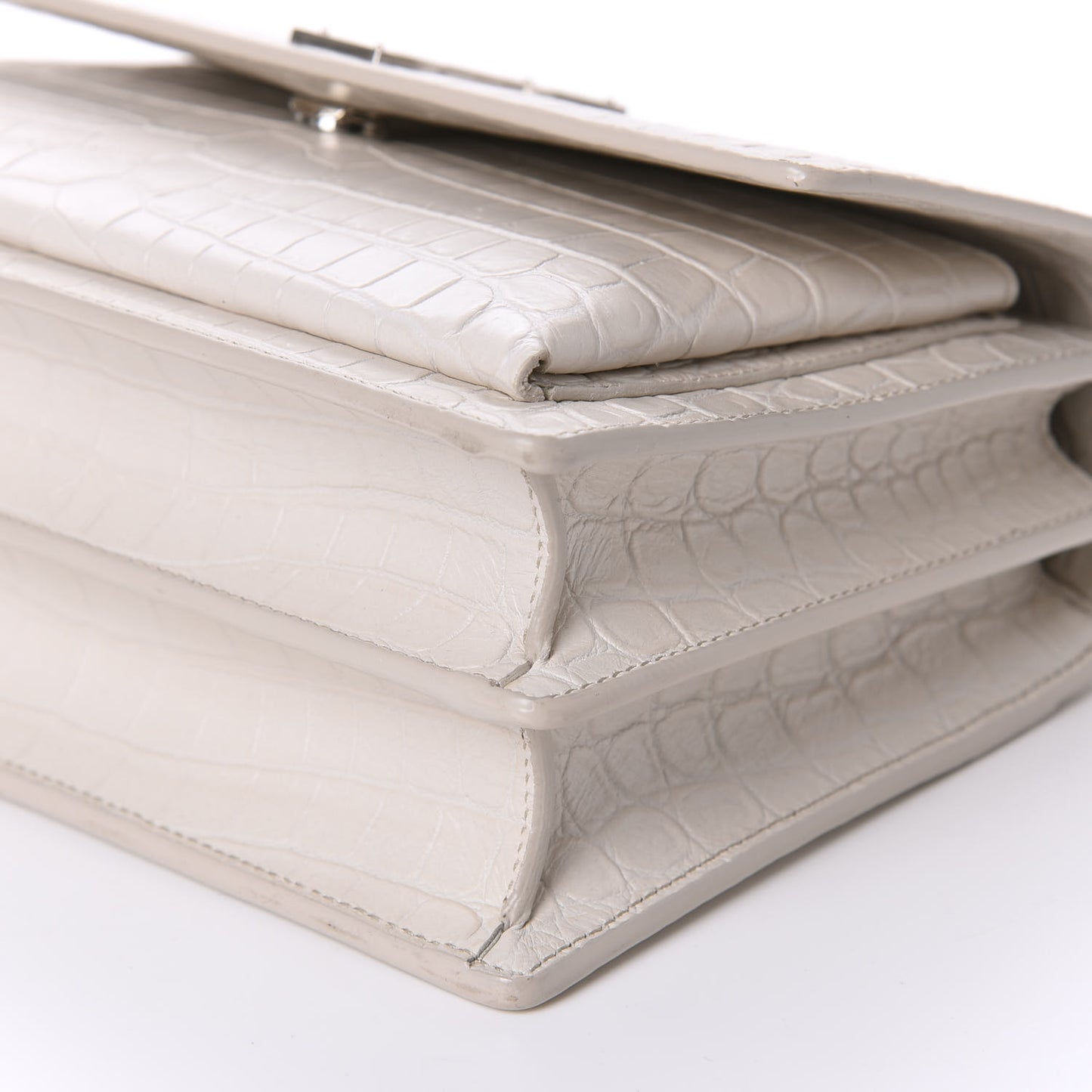 Calfskin Crocodile Embossed Medium Monogram Gris Perle
