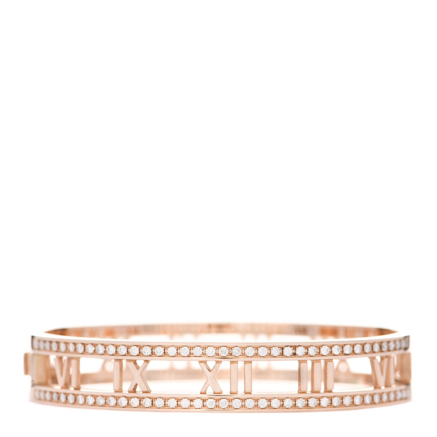 18K Rose Gold Diamond Atlas Open Hinged Bangle Bracelet