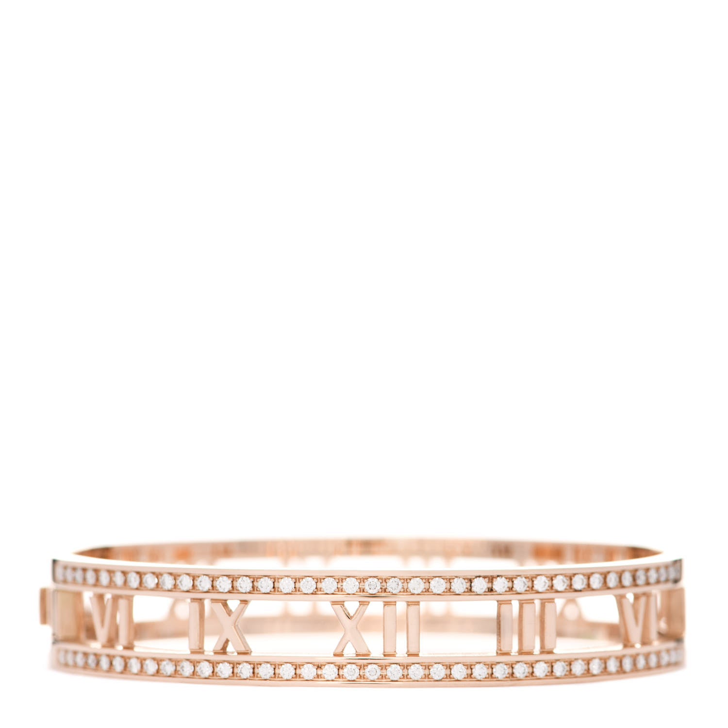 Tiffany 18K Rose Gold Diamond Atlas Open Hinged Bangle Bracelet 1 of 4