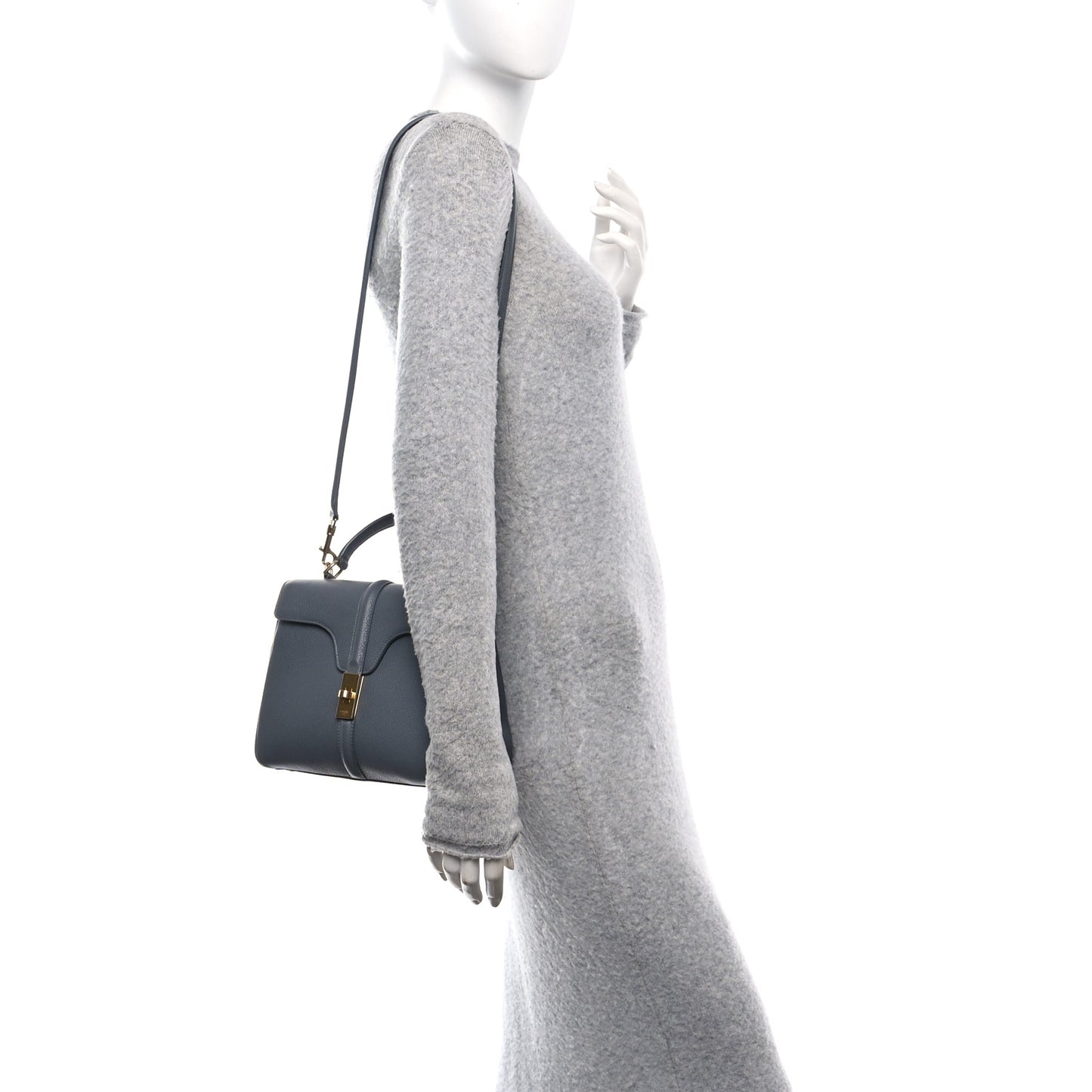 Grained Calfskin Small 16 Top Handle Bag Medium Grey