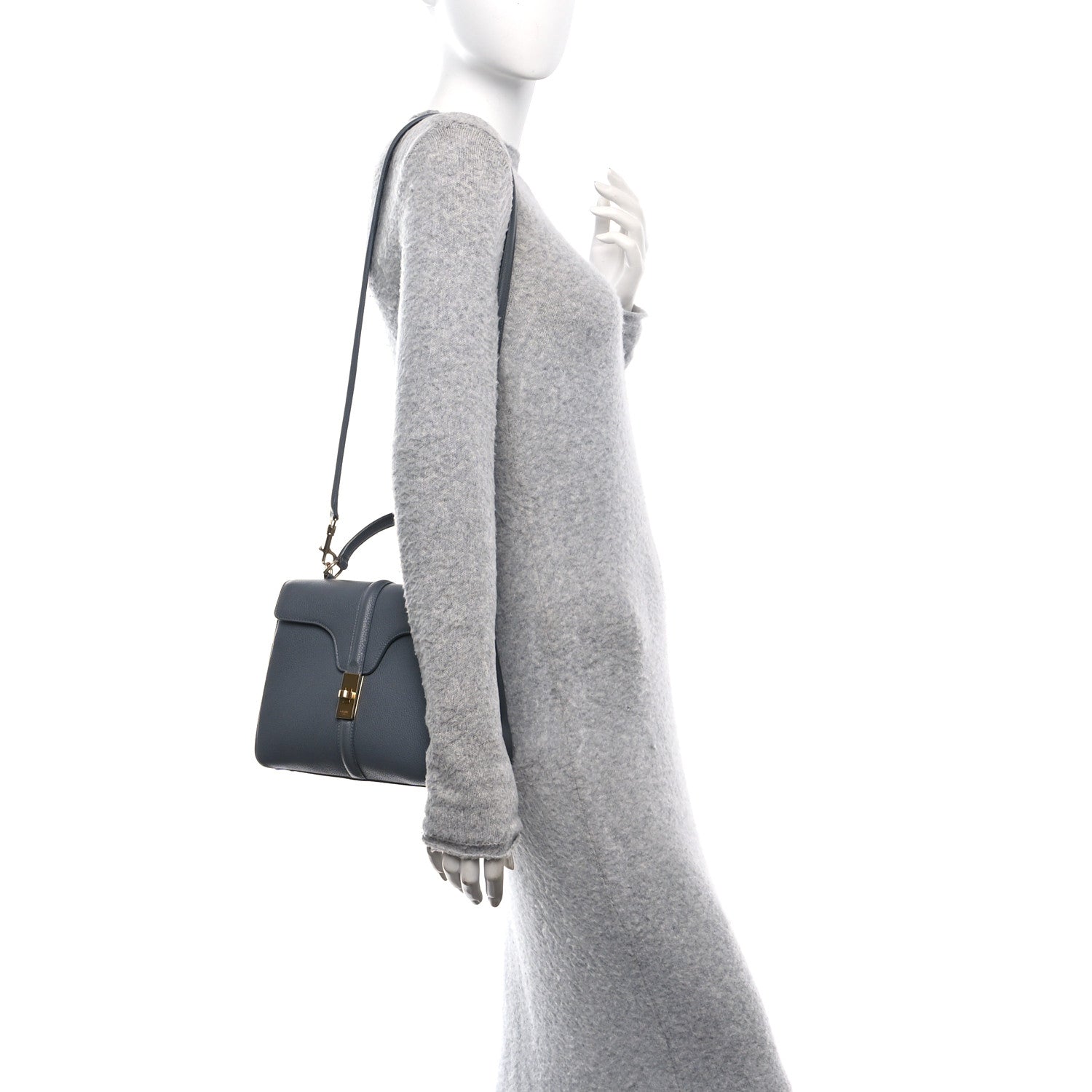 Celine Grained Calfskin Small 16 Top Handle Bag Medium Grey 3 of 9