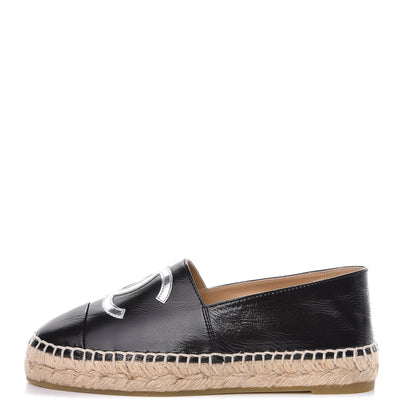 Chanel Metallic Lambskin Grosgrain CC Espadrilles 34 Black 1 of 9
