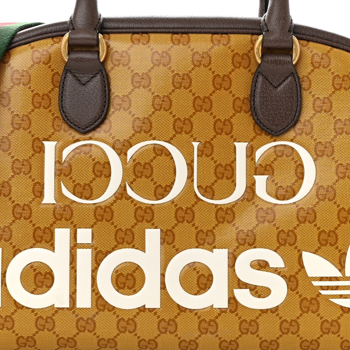 X ADIDAS Crystal Vintage Monogram Textured Dollar Calfskin Web Trefoil Logo Medium Messenger Bag Mid Natural Nut Off White New Acero
