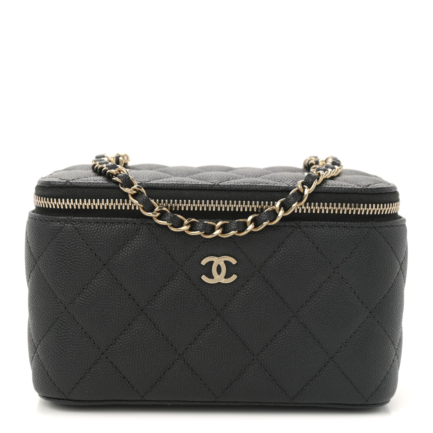 Caviar Quilted Small Vanity Case With Chain Black