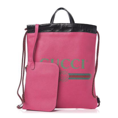 Gucci Grained Calfskin Logo Drawstring Backpack Box Pink Green Black 1 of 10