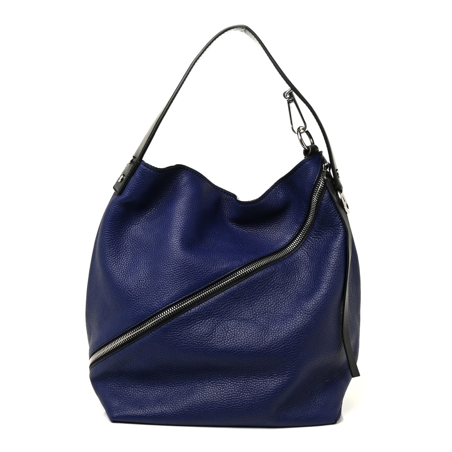 Pebbled Calfskin Medium Zip Hobo Blue