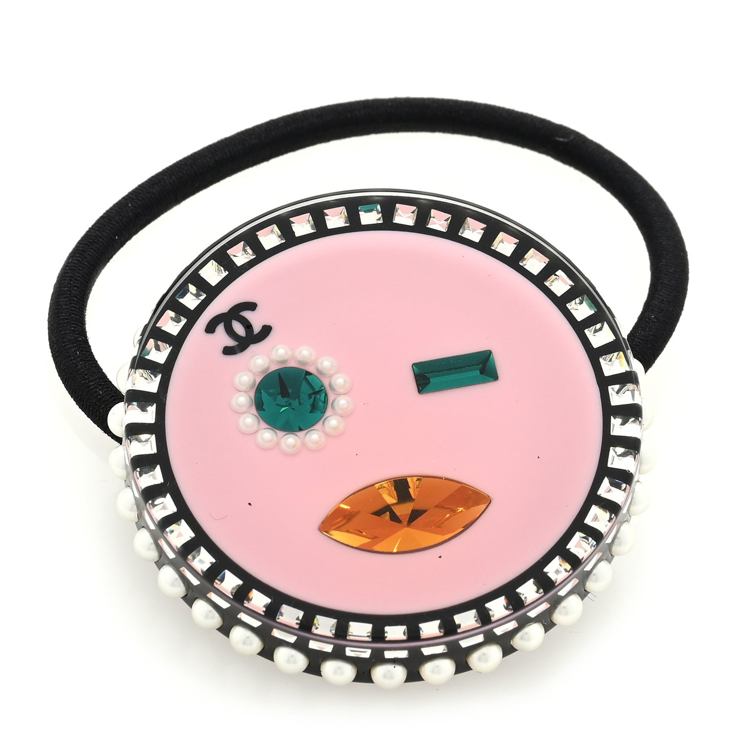 Metal Resin Pearl Emoji Hair Tie Pink Black