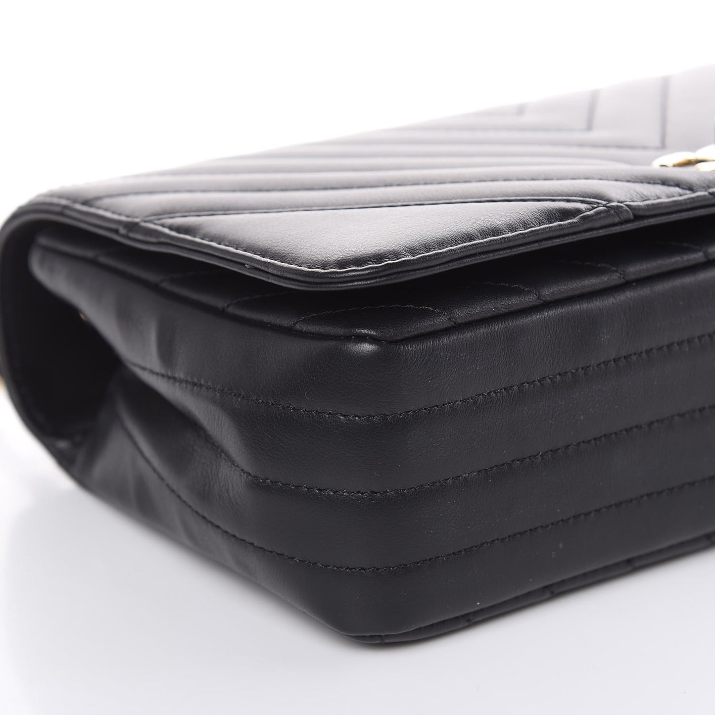 Calfskin Chevron Quilted Small Statement Flap Black