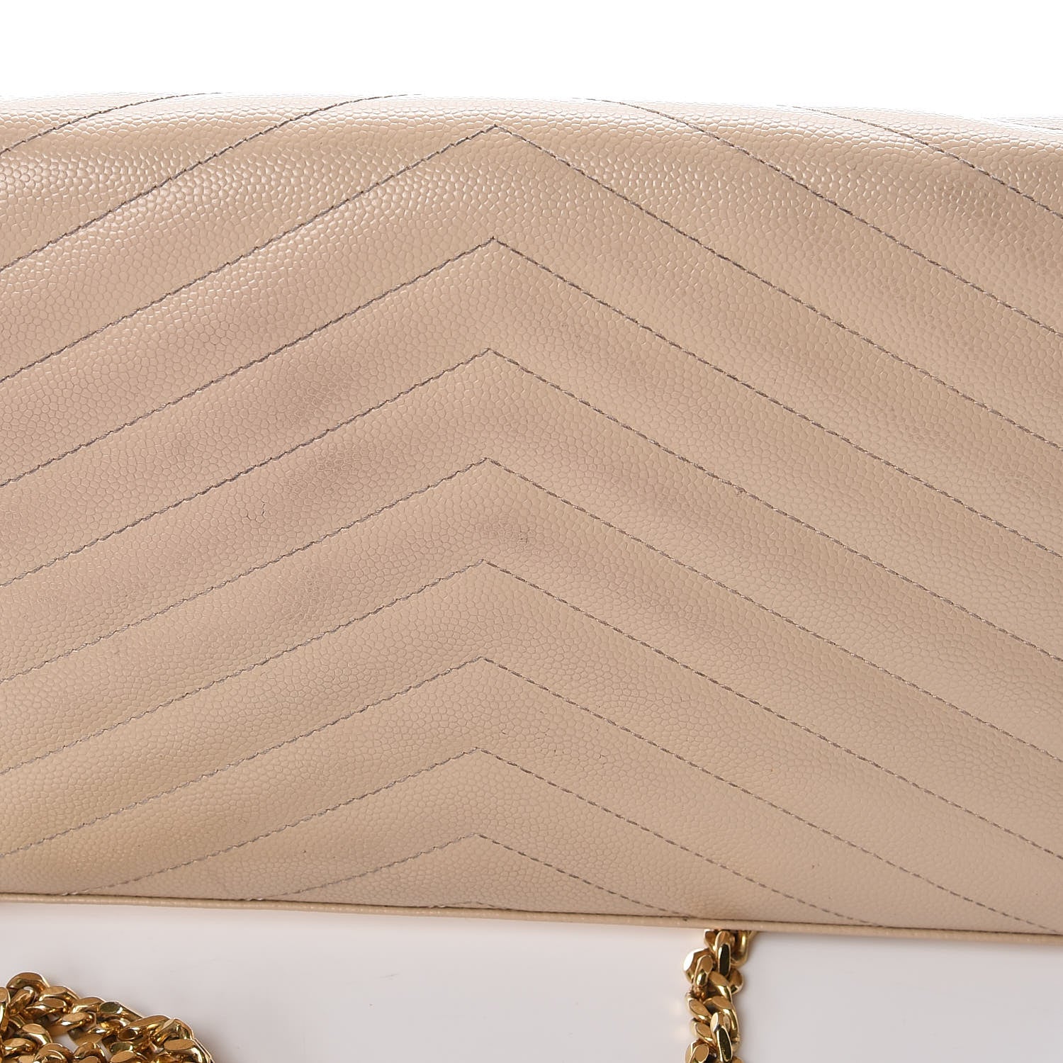 Saint Laurent Grain De Poudre Matelasse Chevron Monogram Chain Wallet Deep Beige 16 of 21